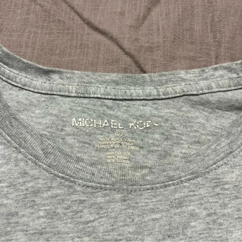 Michael Kors Circle Logo Short Sleeve Tee Heather Grey Size Large Blue Orange MK